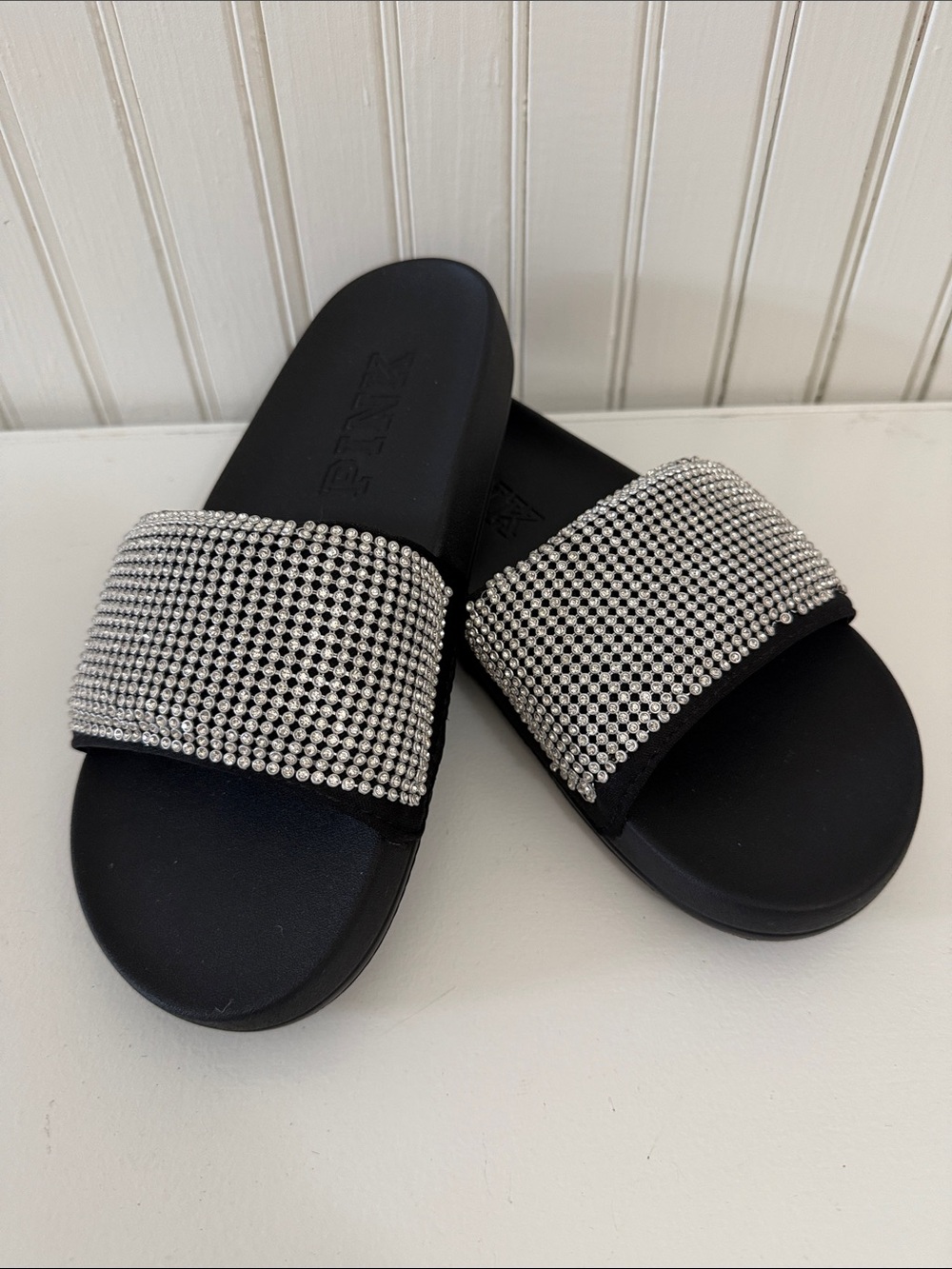 Pink Victoria Secret Bling Black Slide Sandals